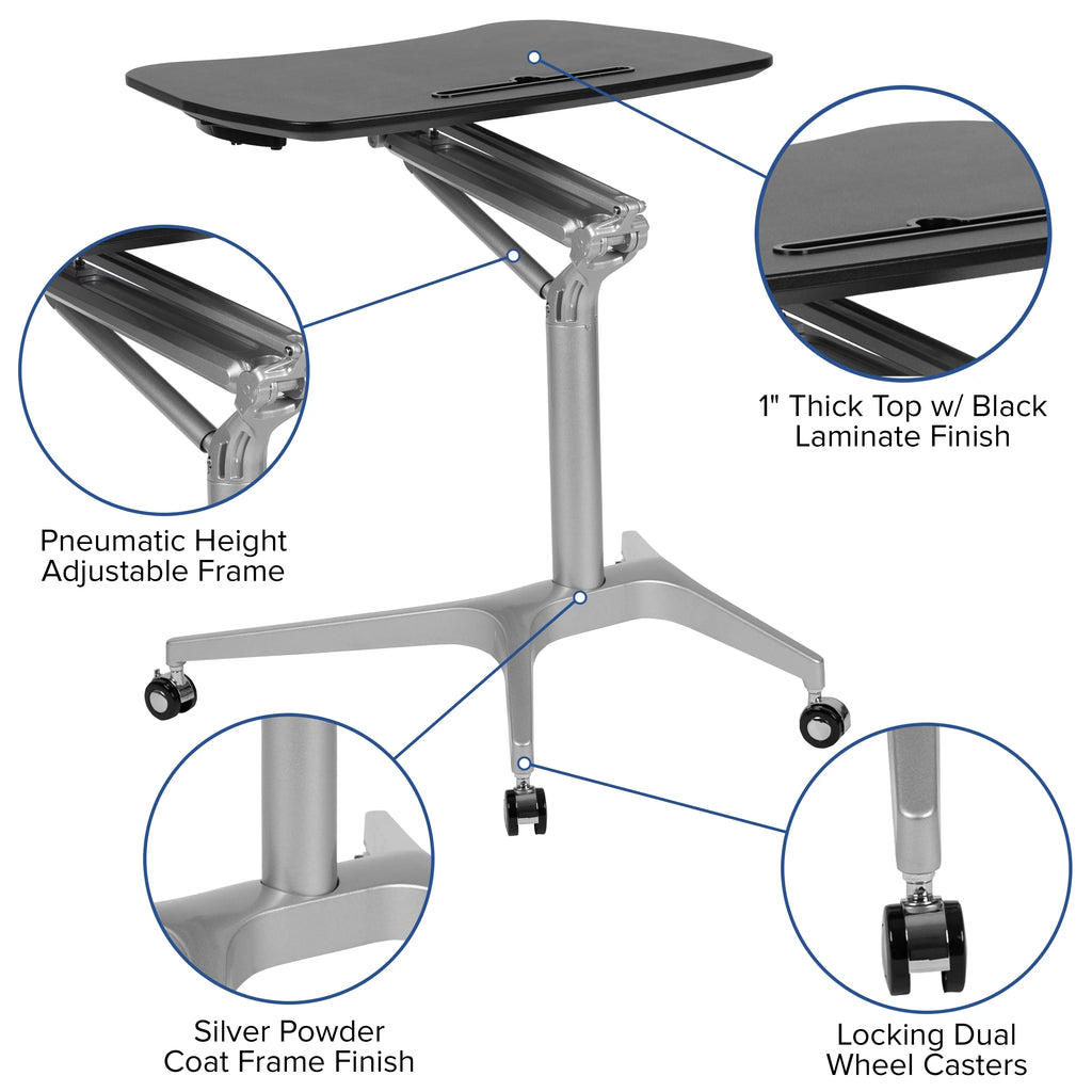 Emma + Oliver Mobile Sit-Stand Black Ergonomic Computer Desk H919