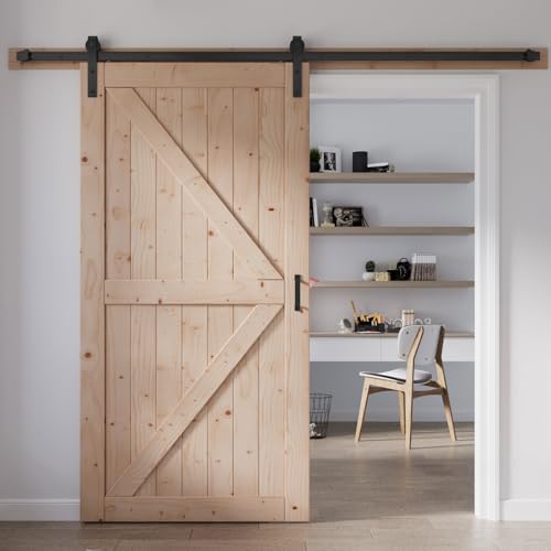 FREDBECK 48in x 80in Sliding Wood Barn Door with 8FT Hardware Kit V8036
