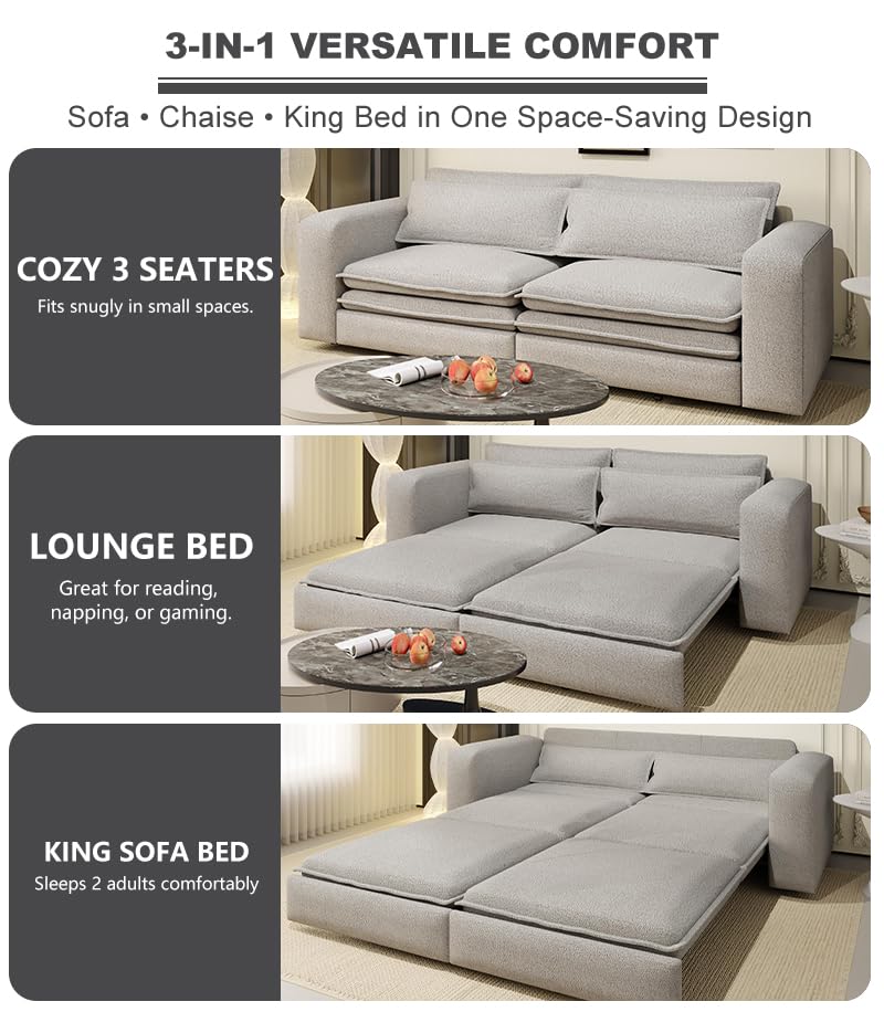 93" King Pull Out Sofa Bed with 2 Pillows, Blue Q21489