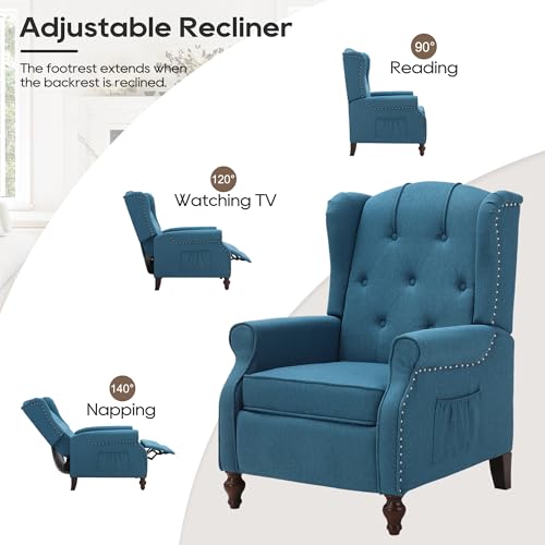 Wingback Recliner Chair with Massage and Heat, Tufted Fabric, Wooden Legs D91574