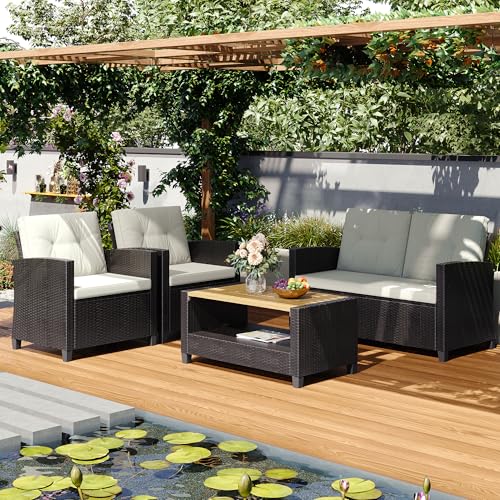 Wisteria Lane 4 Piece Outdoor Patio Furniture Set, Gray Rattan Sofa with Cushion P41861