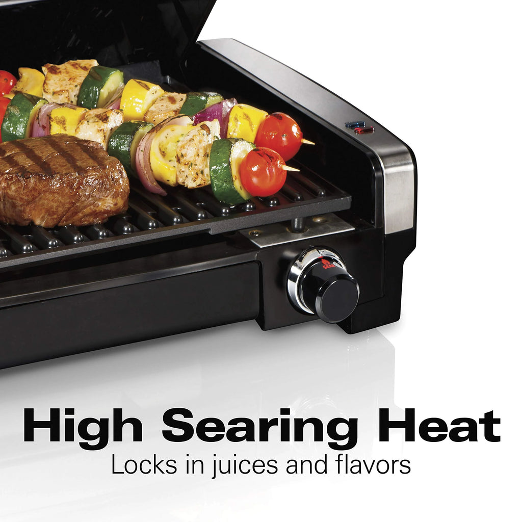 Hamilton Beach Electric Indoor Searing Grill, Adjustable Temperature, Nonstick Grate, Stainless Steel N247508