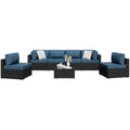 Shintenchi 5-Piece Outdoor Patio Sectional Sofa with Cushions and Glass Coffee Table, Aegean Blue U127322