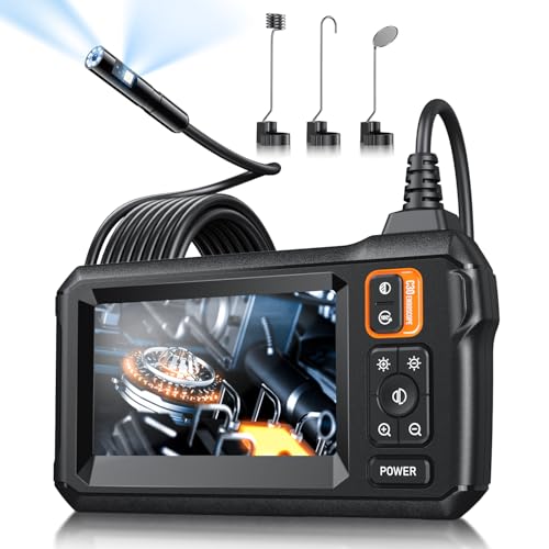 Endoscope Camera with Light, 4.3" IPS Screen, 1920P HD, 16.4FT Semi-Rigid Cord, IP67 Waterproof, Orange G627561