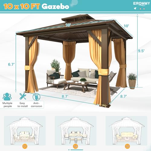 EROMMY 14'x20' Hardtop Gazebo Double Roof Galvanized Steel Outdoor Pavilion G3084