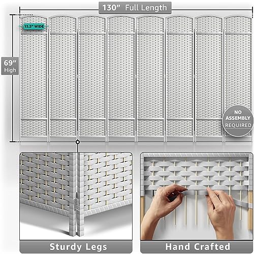 Sorbus 8-Panel Black Room Divider, 6 ft Tall Folding Privacy Screen T242