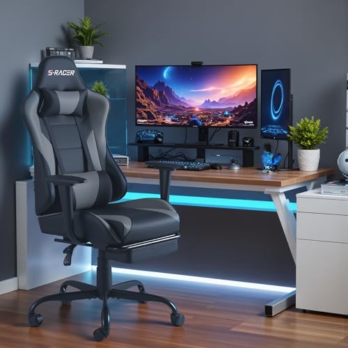 Homall Gaming Chair with Footrest and Massage Lumbar Support, Black T748