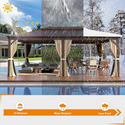 EROMMY 14'x20' Hardtop Gazebo Double Roof Galvanized Steel Outdoor Pavilion G3084