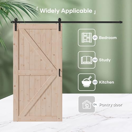 FREDBECK 48in x 80in Sliding Wood Barn Door with 8FT Hardware Kit V8036