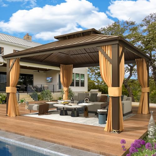 EROMMY 14'x20' Hardtop Gazebo Double Roof Galvanized Steel Outdoor Pavilion G3084