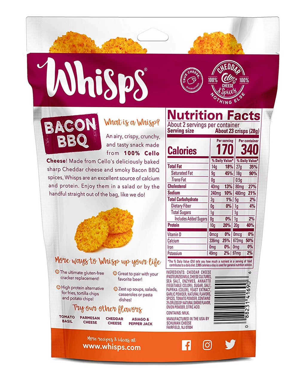 Cello Keto Friendly Low Carb Cheese Snack, Bacon BBQ, 6 Pack D9032