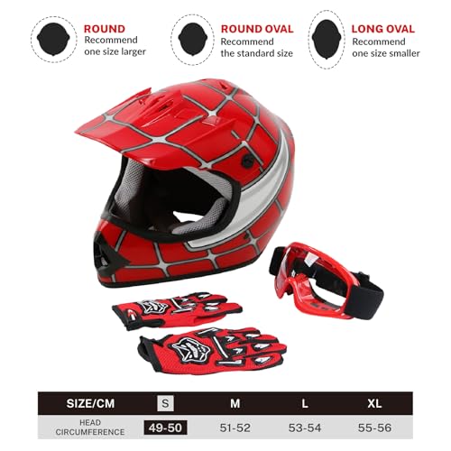 SLMOTO Dot Youth Kids Motocross Helmet Red Spider Design with Goggles and Gloves F254987