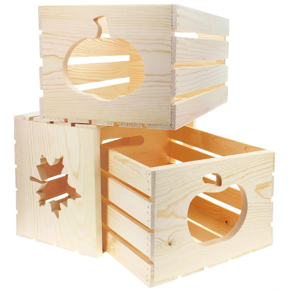 Leisure Arts Good Wood Wooden Crate with Apple Cutout, Unfinished Pine, 17.75" x 12" x 9.5" C122