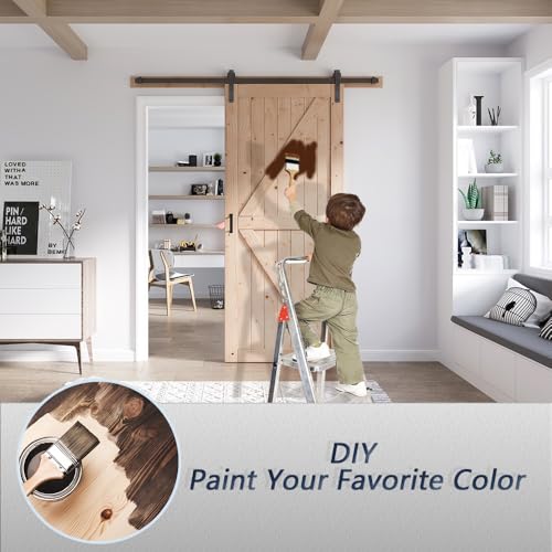FREDBECK 48in x 80in Sliding Wood Barn Door with 8FT Hardware Kit V8036