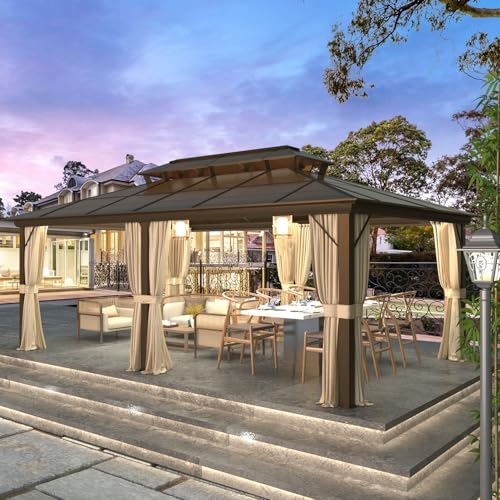 YOLENY 10'x13' Hardtop Gazebo with Aluminum Frame and Curtains F853