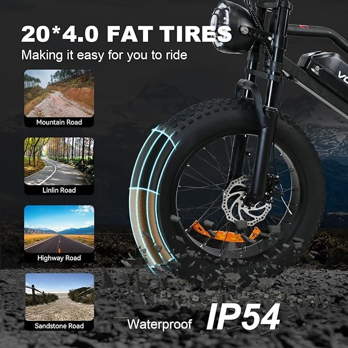 Peak 1000W Electric Mountain Bike for Adults, 20" Fat Tire, 48V 18.2AH W963