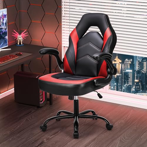 Sweetcrispy Ergonomic Gaming Desk Chair with Flip-up Armrest, Black Blue C253