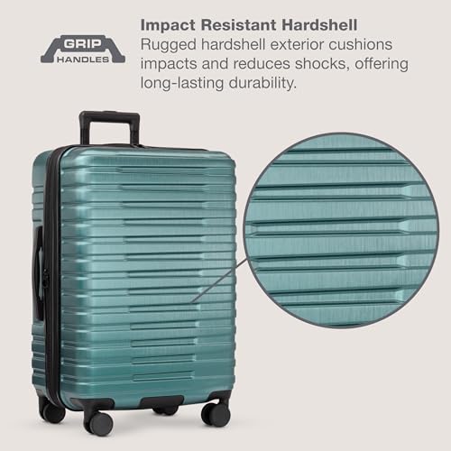 U.S. Traveler Boren Polycarbonate Hardside Carry-on Suitcase with 8 Spinner Wheels, Teal, 22-Inch S2578