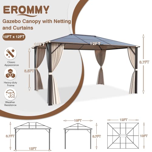 EROMMY 10' x 12' Hardtop Gazebo with Aluminum Frame and Double Roof Q573