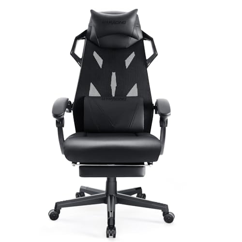 GTRACING Gaming Chair with Mesh Back, Footrest and Lumbar Support, White K3123
