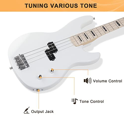 GLARRY GP Series Full Size Electric Bass Guitar 4 String Beginner Kit White V3757