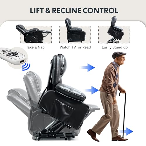 FLEXISPOT XL31 Power Lift Recliner Chair for Elderly, Electric Massage & Heat, PU Leather, Black C786106