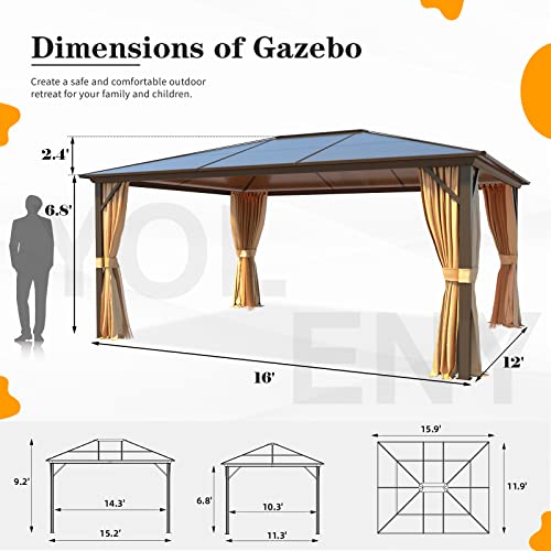YOLENY 10'x13' Hardtop Gazebo with Aluminum Frame and Curtains F853