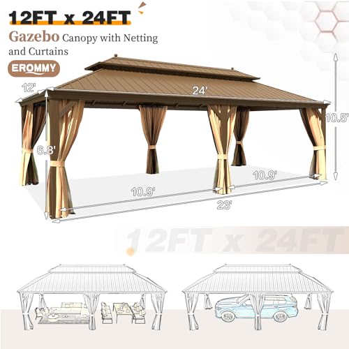 EROMMY 14'x20' Hardtop Gazebo Double Roof Galvanized Steel Outdoor Pavilion G3084