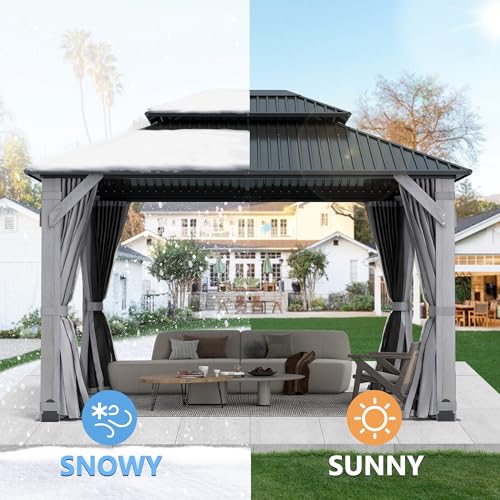 12'x12' Hardtop Gazebo with Galvanized Steel Roof, Aluminum Frame, Curtains & Netting X81832