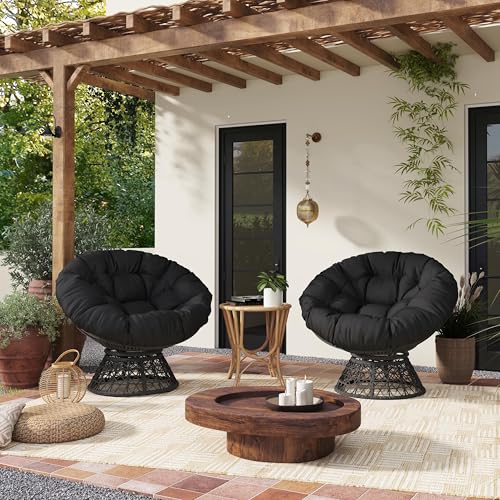 Yaheetech Indoor Papasan Chair with Tufted Cushion and Frame, Swivel Wicker, Black A8314