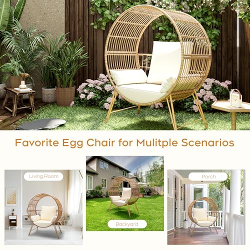 Brafab Outdoor Egg Chair, Oversized Wicker Patio Chair with Cushions D7364