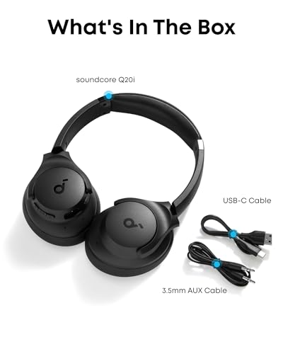 Soundcore by Anker Q20i Hybrid Active Noise Cancelling Headphones, Wireless Over-Ear Bluetooth, White S574