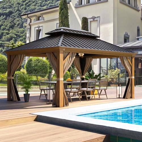 EROMMY 14'x20' Hardtop Gazebo Double Roof Galvanized Steel Outdoor Pavilion G3084