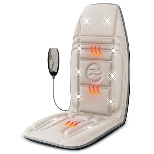 Vibration Back Massager with Heat, Massage Chair Pad with 10 Vibration Motors & 2 Heating Levels, Chair Massager for Recliner, Sofa, Gifts for Mom Dad Woman Man, Beige