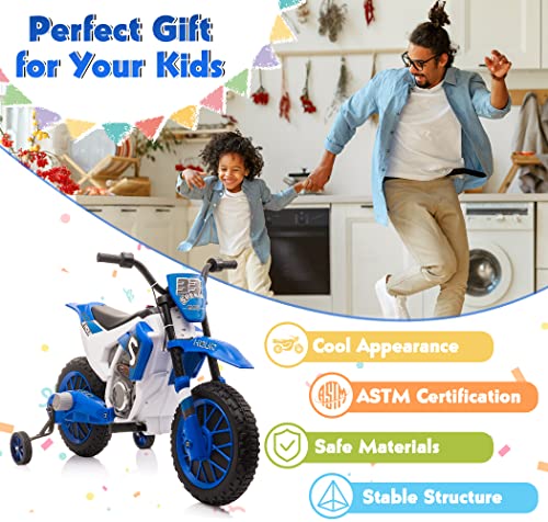 TOBBI Kids 12V Electric Ride-On Motorcycle Dirt Bike for Toddlers, Blue E552