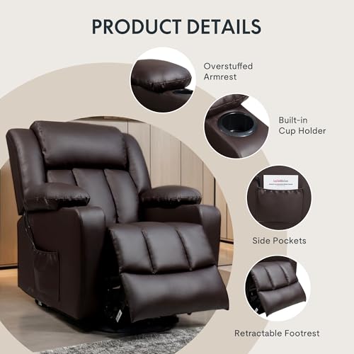 FLEXISPOT XL31 Power Lift Recliner Chair for Elderly, Electric Massage & Heat, PU Leather, Black C786106