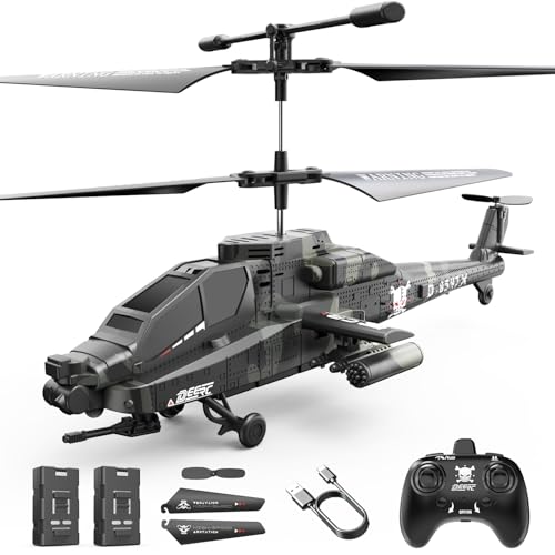 DEERC Apache RC Helicopter for Kids & Adults, Military Toy with LED Lights P49305