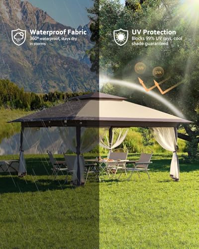 Pop Up Gazebo Tent with Mosquito Netting, Water & UV Resistant - Khaki J83860