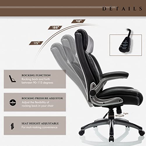 COLAMY Executive Ergonomic Office Chair with Bonded Leather and Flip-up Armrests A775113
