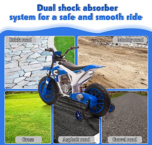 TOBBI Kids 12V Electric Ride-On Motorcycle Dirt Bike for Toddlers, Blue E552