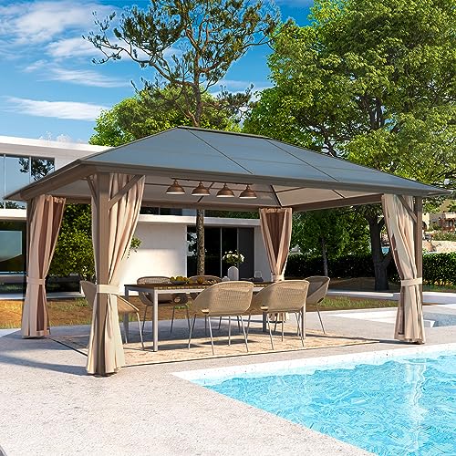 YOLENY 10'x13' Hardtop Gazebo with Aluminum Frame and Curtains F853