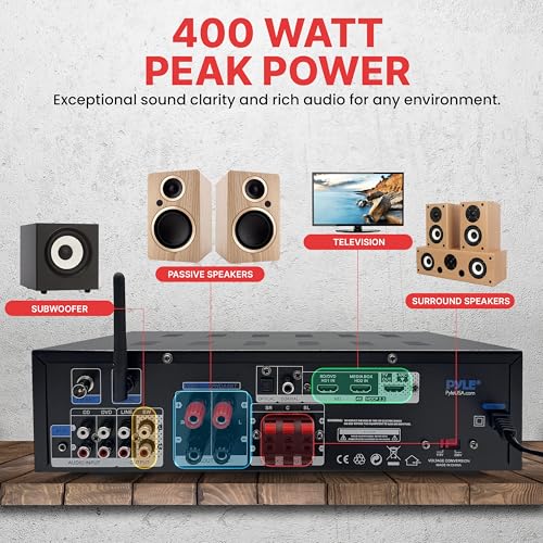 Pyle 400W Stereo Amplifier Receiver with Bluetooth, USB, FM Radio T5383