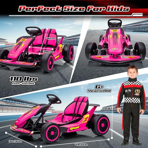 24V Electric Go Kart for Kids, 400W Drift Cart with EVA Tires, Red Y5542