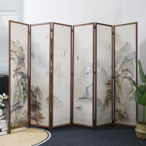 6 Panel Room Divider Screen, Double Faced, Mountain Landscape, 67" H x 94.5" W B114