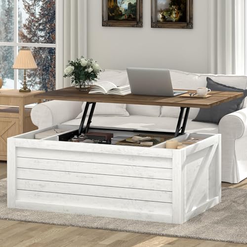 Farmhouse Lift Top Coffee Table with Storage, 48 Inch White C8240