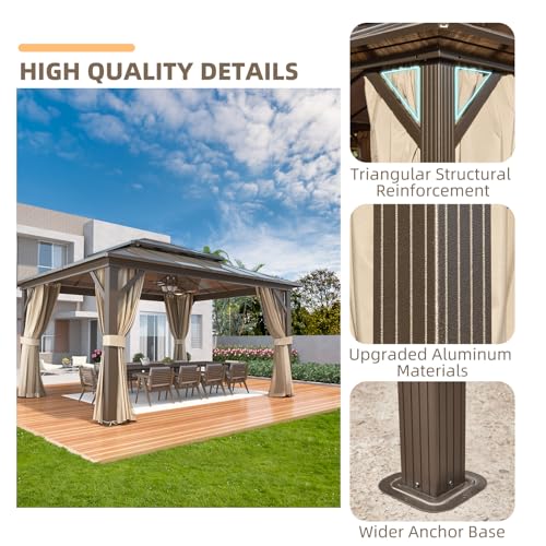 YOLENY 10'x13' Hardtop Gazebo with Aluminum Frame and Curtains F853