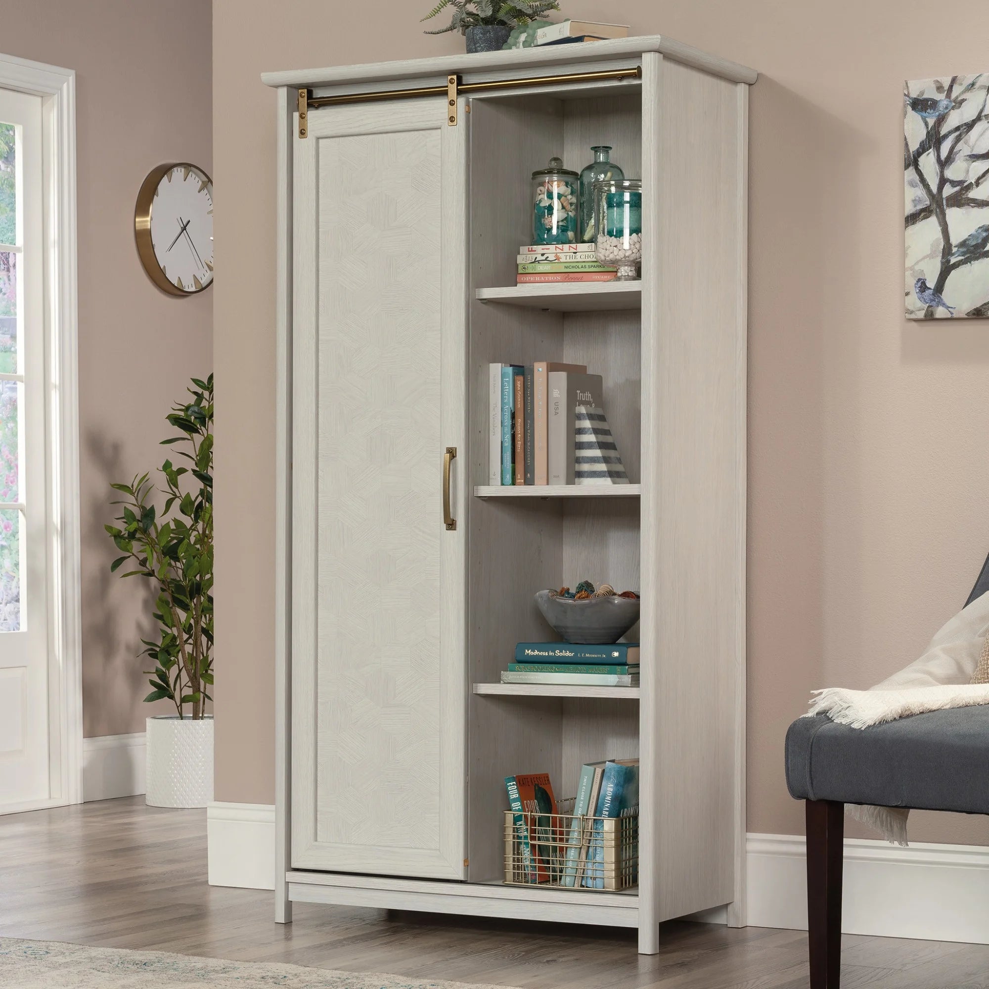 Sauder Coral Cape Engineered Wood Storage Cabinet in Glacier Oak H6845