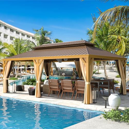 EROMMY 14'x20' Hardtop Gazebo Double Roof Galvanized Steel Outdoor Pavilion G3084