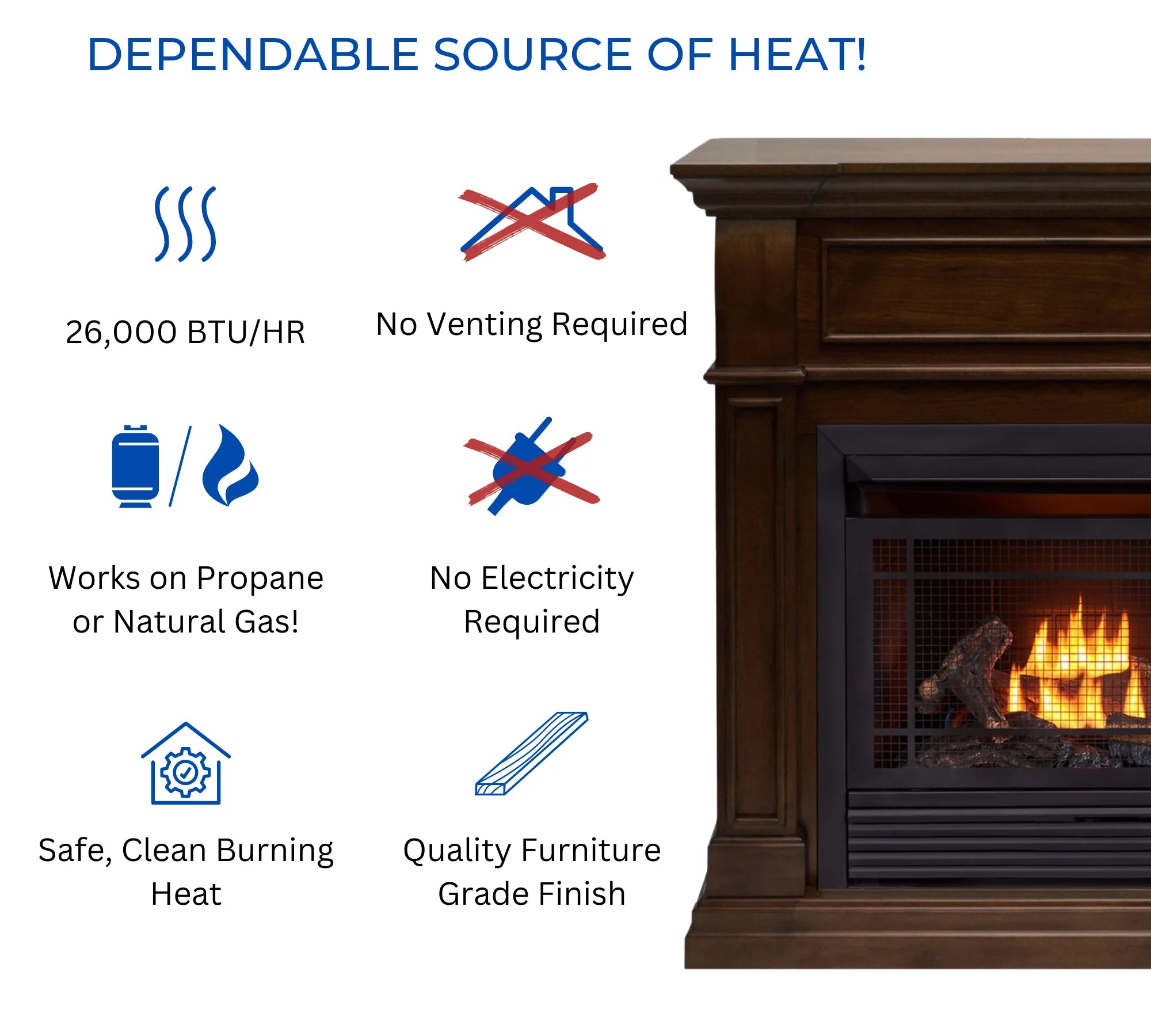 Duluth Forge Dual Fuel Ventless Gas Fireplace with Remote Control U966