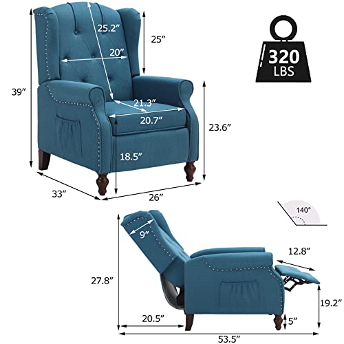 Wingback Recliner Chair with Massage and Heat, Tufted Fabric, Wooden Legs D91574